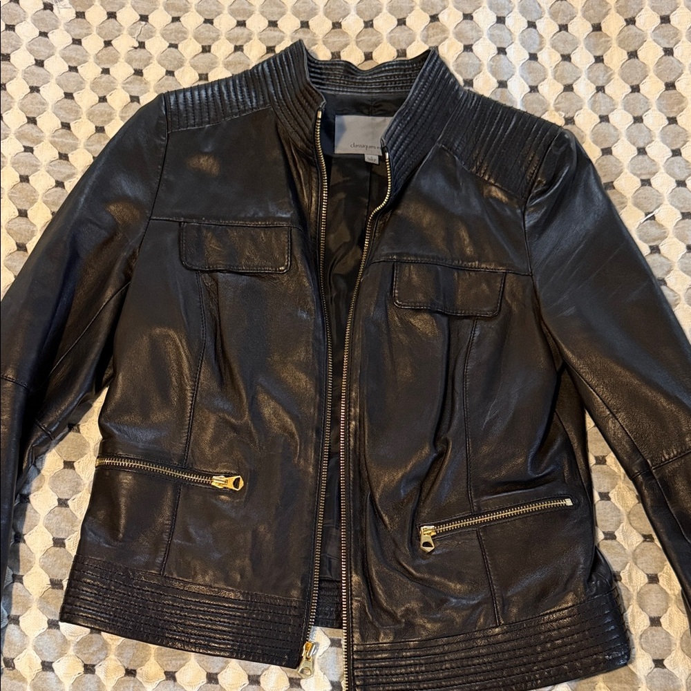 Classiques Entier Black Leather Zip-Front Moto Jacket